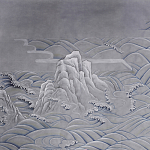 Обои ручная роспись Matsushima Waves Hokusai on Gun Metal dyed silk варинант исполнения - 1 | Loft Concept в Липецке