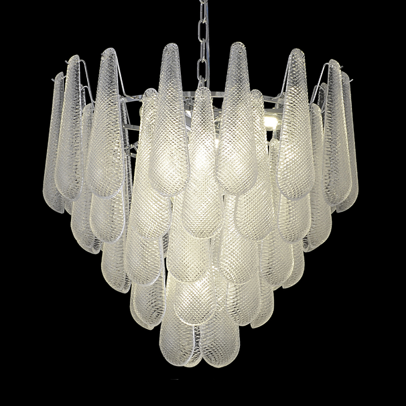 Люстра с подвесками из рифленного стекла в форме капель Textured Glass Chandelier Прозрачный Хром Люстра с подвесками из рифленного стекла в форме капель Textured Glass Chandelier Прозрачный Хром в Липецке | Loft Concept