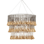 Люстра трехъярусная с декором из круглых деревянных бусин с кисточками Gray Brown Wooden Beads Chandelier варинант исполнения - 2 | Loft Concept в Липецке