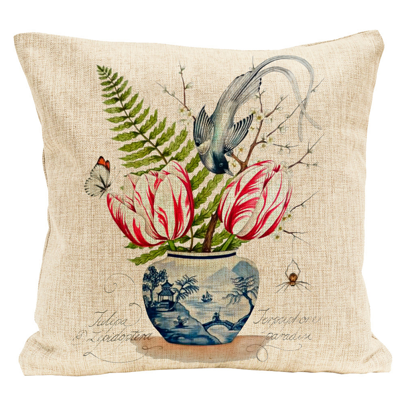 Декоративная подушка Tulips Pillow Мульти Бежевый Декоративная подушка Tulips Pillow Мульти Бежевый в Липецке | Loft Concept