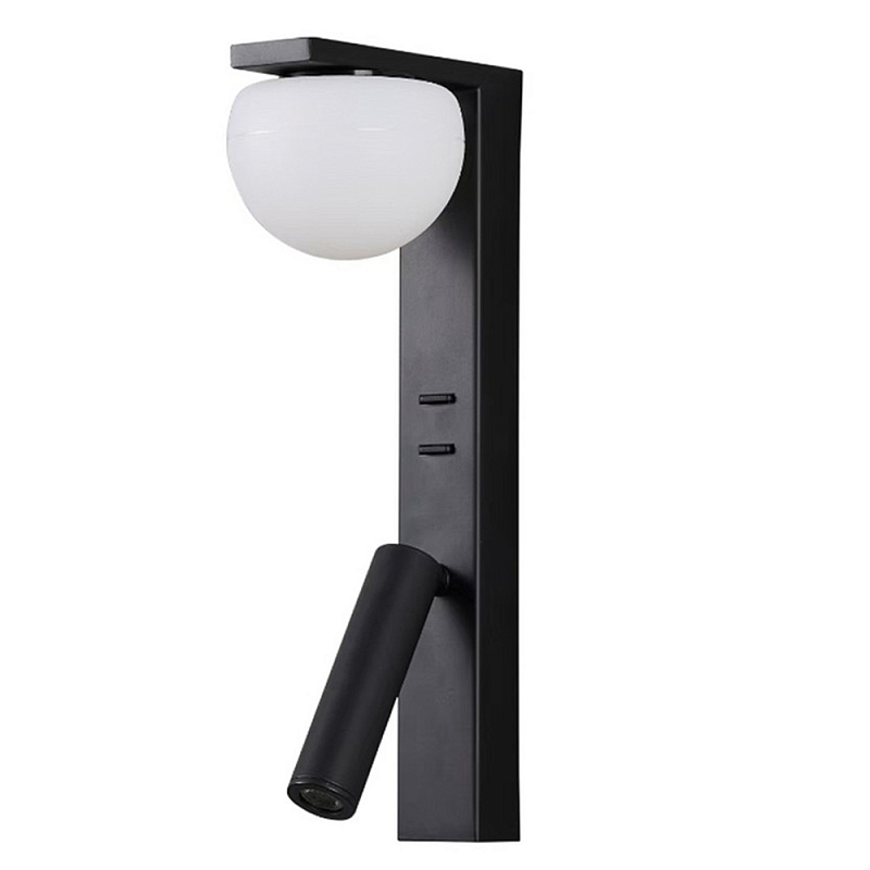 Бра с белым полусферическим плафоном и цилиндрическим поворотным спотом Trumpet Wall Lamp Черный Белый Бра с белым полусферическим плафоном и цилиндрическим поворотным спотом Trumpet Wall Lamp Черный Белый в Липецке | Loft Concept
