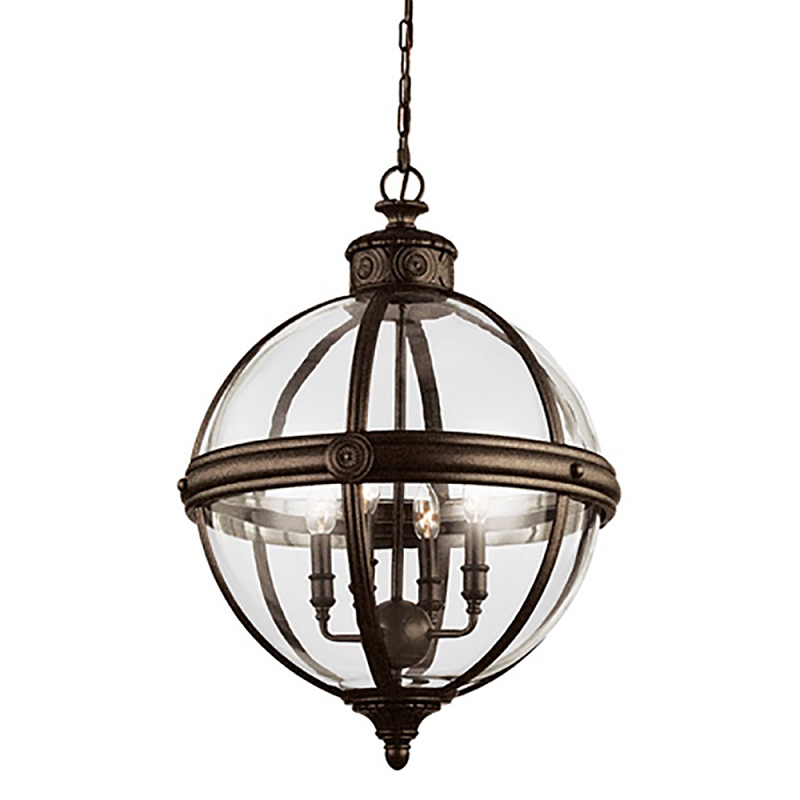 Подвесной светильник бронзового цвета с прозрачным стеклянным плафоном в форме шара в индустриальном стиле на цепи 4 лампы Feiss Бронза Прозрачное Стекло в Липецке | Loft Concept 