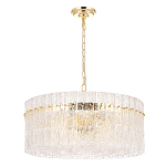 Люстра подвесная круглая с прозрачными рельефными стеклянными вставками и золотым основанием Textured Glass Chandelier варинант исполнения - 1 | Loft Concept в Липецке