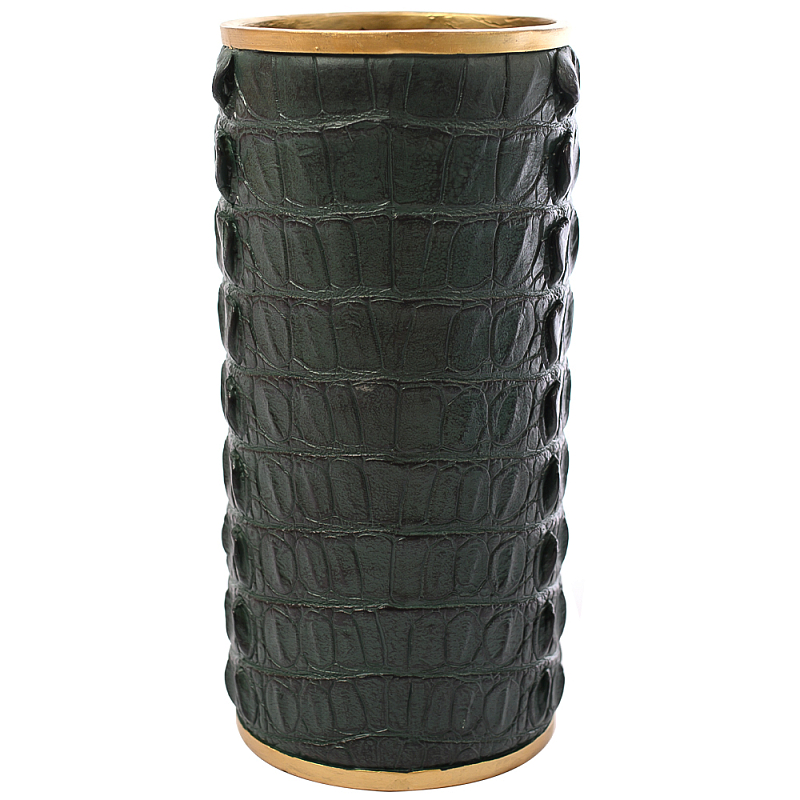 Ваза с декором из эко-кожи Leather Vase Green Зеленый Латунь Ваза с декором из эко-кожи Leather Vase Green Зеленый Латунь в Липецке | Loft Concept