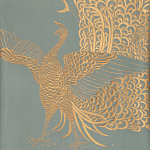 Обои ручная роспись в стиле Арт-деко Whistler Peacocks Golden colourway on Blue Grey dyed silk варинант исполнения - 2 | Loft Concept в Липецке