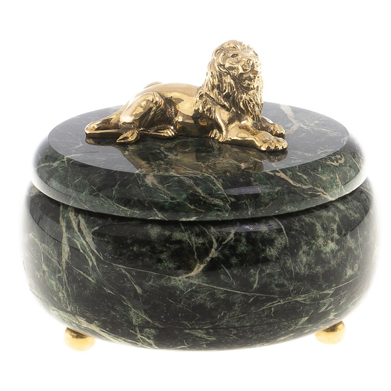 Шкатулка из натурального камня змеевик с фигуркой льва Stone Casket Змеевик Бронза Шкатулка из натурального камня змеевик с фигуркой льва Stone Casket Змеевик Бронза в Липецке | Loft Concept