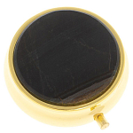 Таблетница карманная круглая с 3-мя отделениями с зеркалом и накладкой из натурального камня Соколиный глаз Gold Stone Pillboxes варинант исполнения - 1 | Loft Concept в Липецке