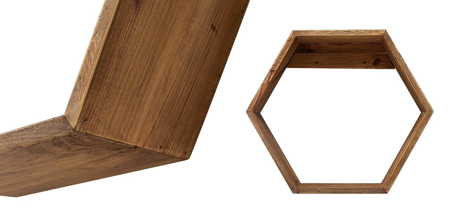 Деревянная полка в виде шестиугольника Wood Honeycomb Shelf Деревянная полка в виде шестиугольника Wood Honeycomb Shelf - Loft-Concept в Липецке