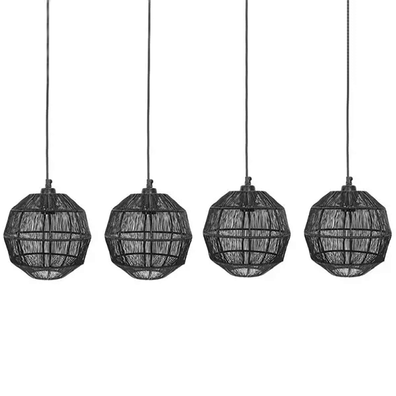 Подвесной светильник с 5-ю плетеными металлическими абажурами Wicker Iron Lamp Черный Подвесной светильник с 5-ю плетеными металлическими абажурами Wicker Iron Lamp Черный в Липецке | Loft Concept