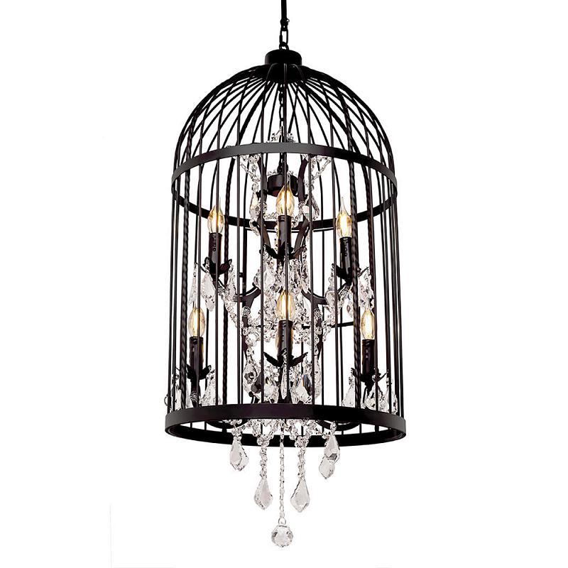 Люстра подвесная в виде клетки с подвесками BIRDCAGE CHANDELIER Черный Прозрачное Стекло Люстра подвесная в виде клетки с подвесками BIRDCAGE CHANDELIER Черный Прозрачное Стекло в Липецке | Loft Concept