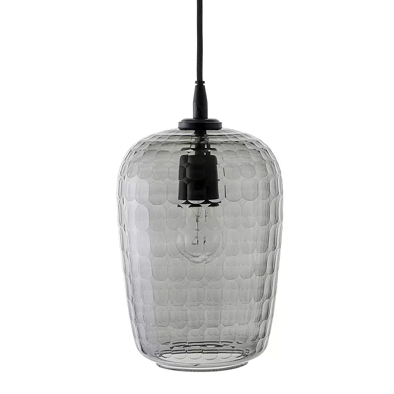 Подвесной светильник с рельефным узором на стеклянном плафоне Lamp with Frozen Glass Effect Серый Черный Подвесной светильник с рельефным узором на стеклянном плафоне Lamp with Frozen Glass Effect Серый Черный в Липецке | Loft Concept