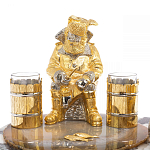 Икорница со стопками с декором "Рыбак с санями" с гравировкой на подставке из натуральных камней Агат Мрамор Decorative Cavair Dishes варинант исполнения - 3 | Loft Concept в Липецке