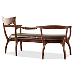 Кушетка с деревянным каркасом и сиденьем из коричневой натуральной кожи Moon Walnut Furniture варинант исполнения - 8 | Loft Concept в Липецке