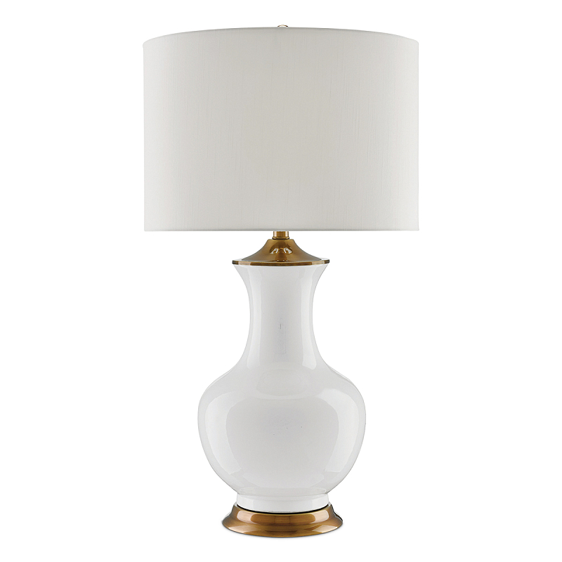 Настольная лампа белого цвета с фарфоровым основанием и латунными акцентами и тканевым абажуром Currey & Company Белый Латунь в Липецке | Loft Concept 