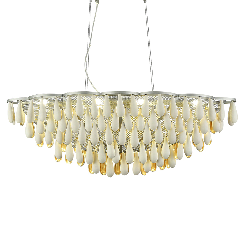 Люстра с подвесками в форме капель на серебристом каркасе Raindrop Белый Золотой Серебряный в Липецке | Loft Concept 