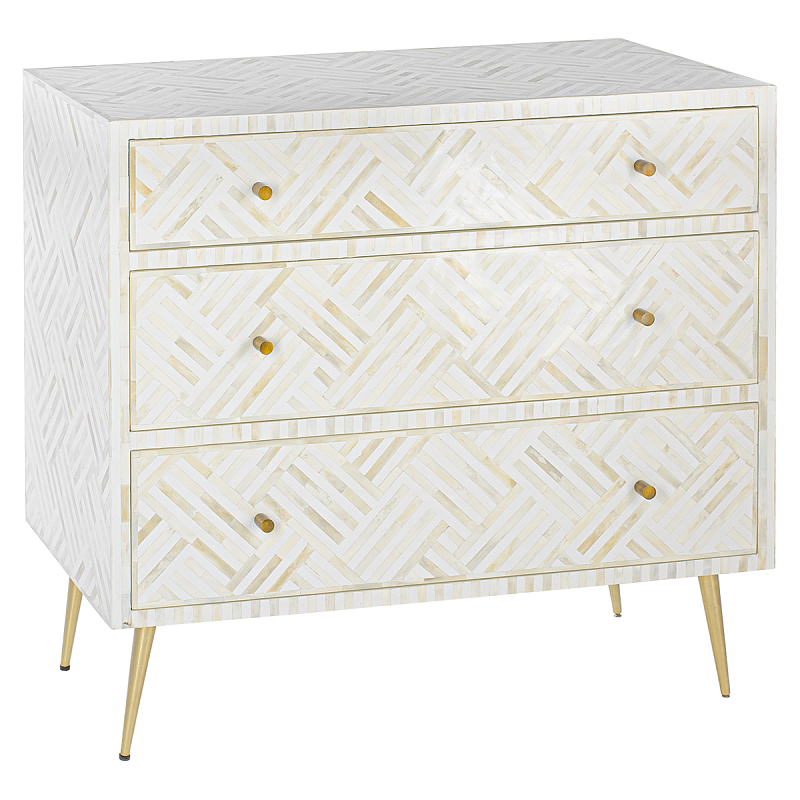 Комод инкрустация костью White Indian Bone Inlay 3 drawer Белый Белый Комод инкрустация костью White Indian Bone Inlay 3 drawer Белый Белый в Липецке | Loft Concept