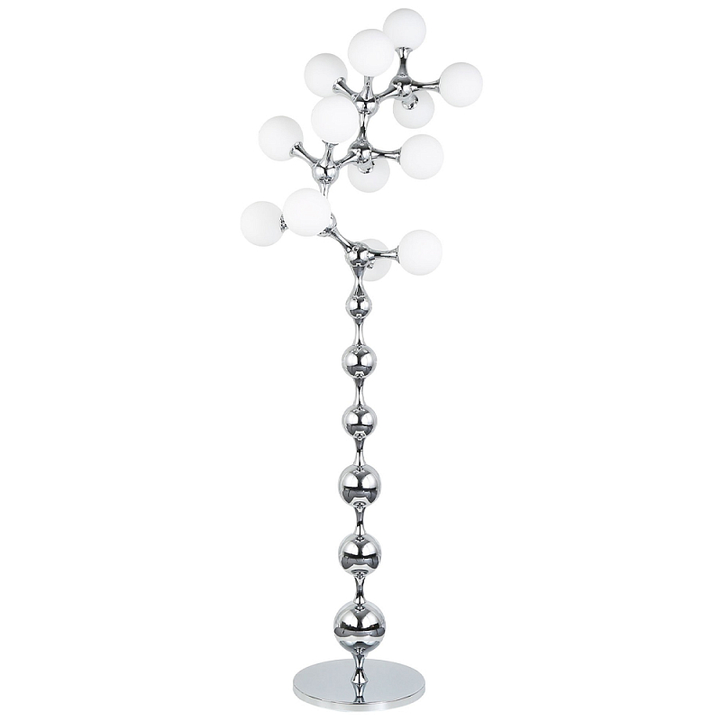 Торшер с плафонами из стеклянных шаров Pearls Suspension Chrome Floor Lamp Хром Белое матовое стекло Торшер с плафонами из стеклянных шаров Pearls Suspension Chrome Floor Lamp Хром Белое матовое стекло в Липецке | Loft Concept