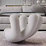 Дизайнерский журнальный стол с круглой прозрачной столешницей на белом фигурном основании Luqak варинант исполнения - 1 | Loft Concept в Липецке