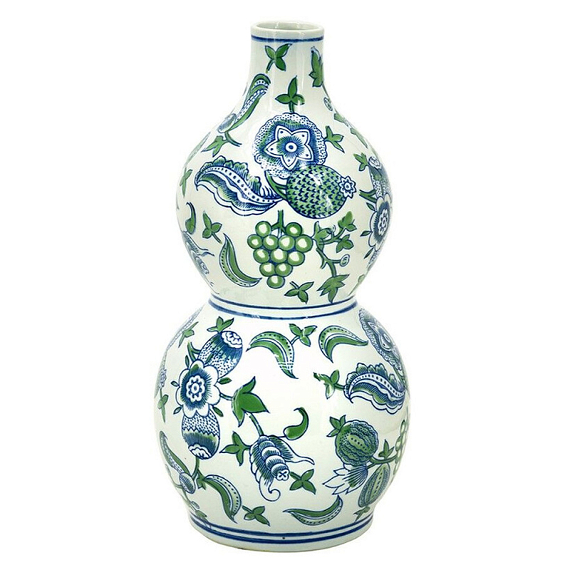 Ваза фигурная с сине-зелеными узорами распустившихся цветов Blossoming Spring Зеленый Белый Синий в Липецке | Loft Concept 