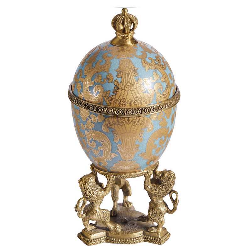 Шкатулка на величественных львах из фарфора с бронзовыми элементами Eden Garden Голубой Бронза в Липецке | Loft Concept 