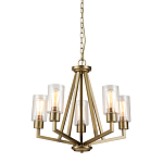 Люстра цвета латунь с 5-ю цилиндрическими плафонами из прозрачного пузырчатого стекла Kichler варинант исполнения - 1 | Loft Concept в Липецке