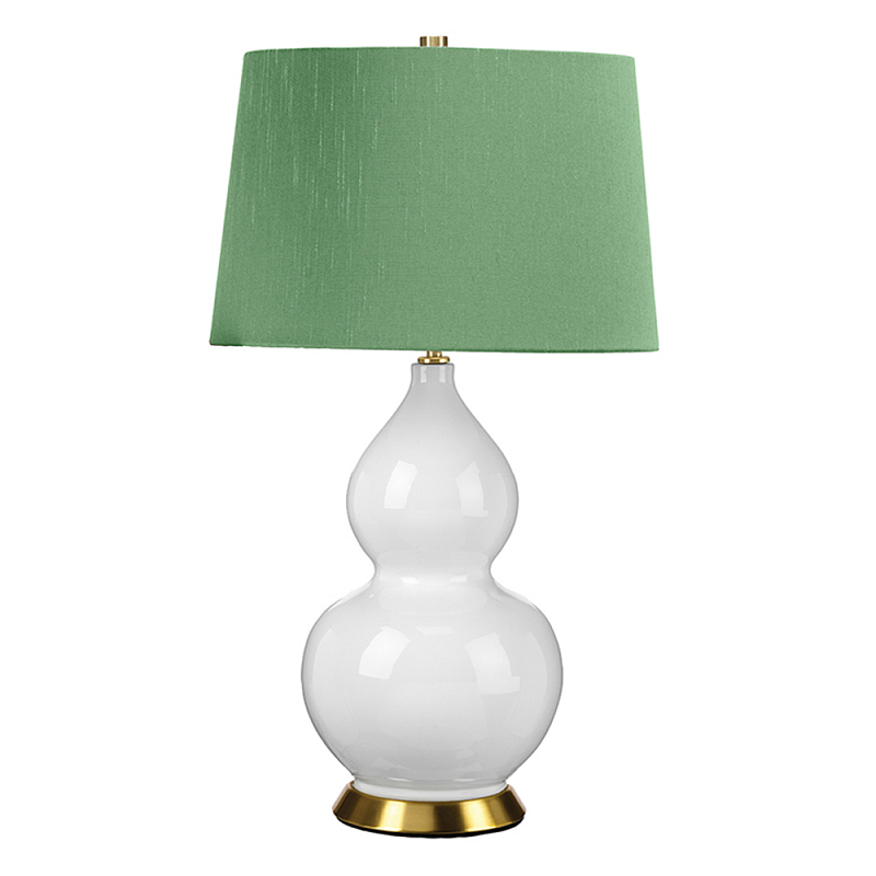 Настольная лампа с белым фигурным основанием на латунном основании и зеленым тканевым конусным абажуром Elstead Lighting Белый Латунь Зеленый в Липецке | Loft Concept 