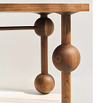 Обеденный стол деревянный с круглыми декоративными элементами на ножках Koko варинант исполнения - 1 | Loft Concept в Липецке