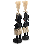 Комплект из 2-х деревянных статуэток Asmat Straw Headdress Statuettes Multicolor варинант исполнения - 4 | Loft Concept в Липецке