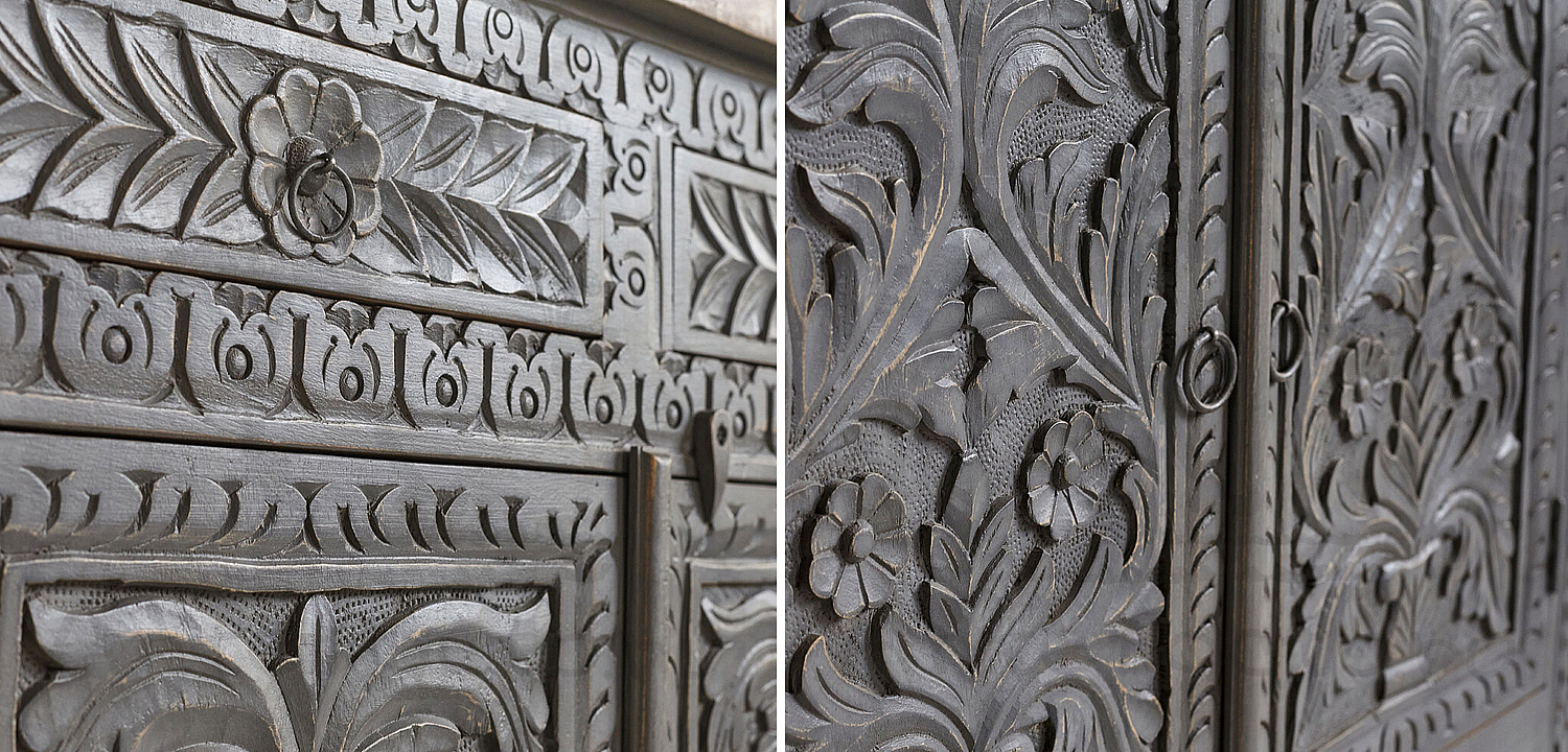 Комод Indian Antique White Furniture Chest of Drawers Ganika серый Комод Indian Antique White Furniture Chest of Drawers Ganika серый - Loft-Concept в Липецке