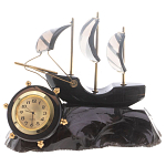 Часы настольные в виде парусника из натурального камня Обсидиан Sailboat Stone Clock варинант исполнения - 4 | Loft Concept в Липецке