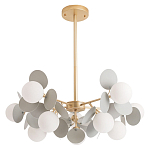 Люстра на штанге с 10-ю белым шарообразным плафоном и декоративными металлическими элементами в виде лепестков серого цвета Matisse варинант исполнения - 1 | Loft Concept в Липецке