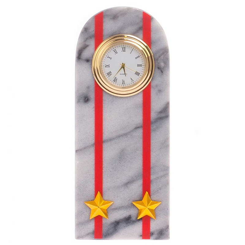 Часы погон МВД подарочные настольные из натурального камня Мрамор Military Clock Белый Мрамор Bianco Красный Золотой Часы погон МВД подарочные настольные из натурального камня Мрамор Military Clock Белый Мрамор Bianco Красный Золотой в Липецке | Loft Concept