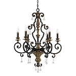 Люстра с подвесками из прозрачного стекла на кованом каркасе бронзового цвета в классическом стиле Quoizel варинант исполнения - 5 | Loft Concept в Липецке