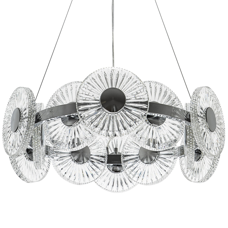 Люстра с круглыми рельефными плафонами Glass Peonies Chrome Chandelier Хром Прозрачный Люстра с круглыми рельефными плафонами Glass Peonies Chrome Chandelier Хром Прозрачный в Липецке | Loft Concept