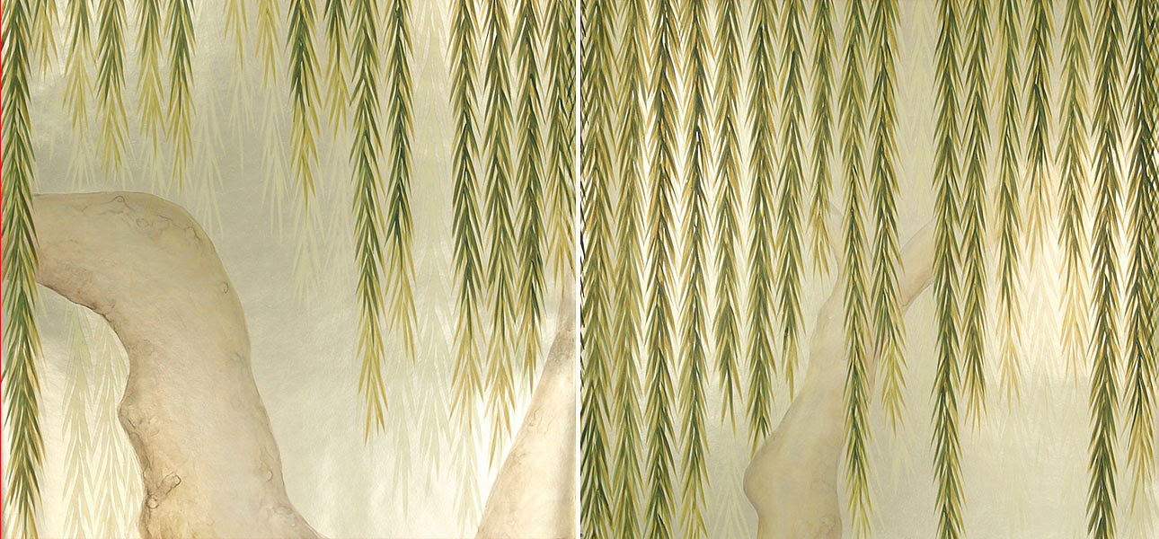 Обои ручная роспись Willow Original colourway on Champagne Gold gilded paper Обои ручная роспись Willow Original colourway on Champagne Gold gilded paper - Loft-Concept в Липецке