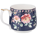 Кружка фарфоровая синяя с цветочным принтом 470 мл Flower Porcelain Collection варинант исполнения - 1 | Loft Concept в Липецке