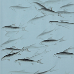 Обои ручная роспись Fishes Original colourway on Duck Egg dyed silk варинант исполнения - 1 | Loft Concept в Липецке