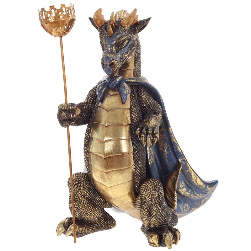 Подсвечник в виде дракона Dragon candlestick Gold Blue Золотой Синий в Липецке | Loft Concept 