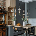 Подвесной светильник с белыми стеклянными элементами и бронзовыми вставками Высота 90 см Gabriel Scott Luna варинант исполнения - 8 | Loft Concept в Липецке