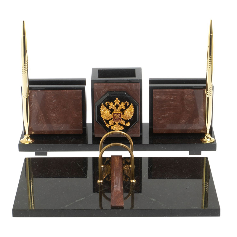 Настольный письменный набор из камня лемезит с гербом России Royal Accessory Золотой Лемезит Настольный письменный набор из камня лемезит с гербом России Royal Accessory Золотой Лемезит в Липецке | Loft Concept