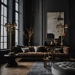 Торшер с металлическим основанием бронзового цвета с черными конусовидными абажурами Dignity варинант исполнения - 5 | Loft Concept в Липецке