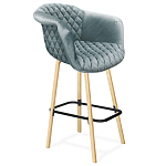 Барный стул со спинкой и мягкой обивкой с ромбами на 4-х деревянных ножках Голубой Велюр Ava Charm варинант исполнения - 1 | Loft Concept в Липецке