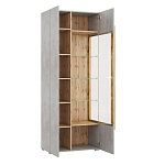 Шкаф-витрина с фасадом цвета серый бетон и стеклянными дверками Grace of Furniture варинант исполнения - 3 | Loft Concept в Липецке