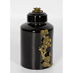 Банка с крышкой из фарфора с бронзовым цветочным элементом Eden Garden варинант исполнения - 2 | Loft Concept в Липецке