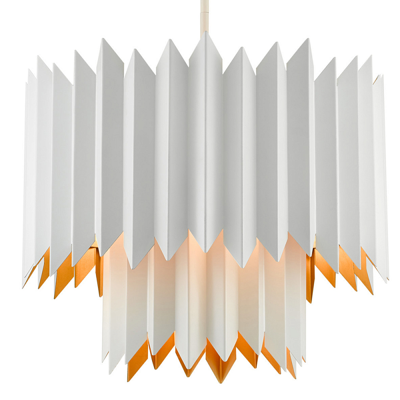 Люстра белая с гофрированным двойным абажуром Corrugated Double Lampshade Золотой Белый Люстра белая с гофрированным двойным абажуром Corrugated Double Lampshade Золотой Белый в Липецке | Loft Concept
