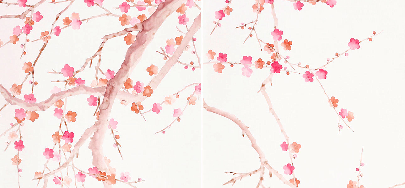 Обои ручная роспись Plum Blossom Bleached on Bleached White dyed silk Обои ручная роспись Plum Blossom Bleached on Bleached White dyed silk - Loft-Concept в Липецке