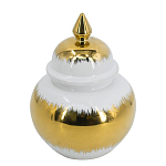 Ваза белая с крышкой и золотистыми фрагментами 24 см Chinoiserie Ceramics варинант исполнения - 1 | Loft Concept в Липецке