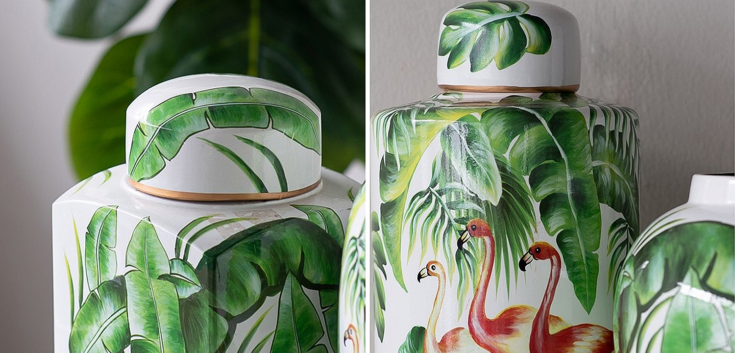 Ваза с крышкой Three Flamingos Green White Vase Ваза с крышкой Three Flamingos Green White Vase - Loft-Concept в Липецке