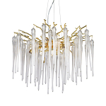 Люстра золотого цвета с декоративными ветками и длинными прозрачными стеклянными подвесами в форме сосулек Droplet Chandelier варинант исполнения - 1 | Loft Concept в Липецке