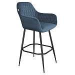 Барный стул со спинкой и подлокотниками на 4-х металлических ножках Douglas Rhombus Синий Велюр варинант исполнения - 1 | Loft Concept в Липецке